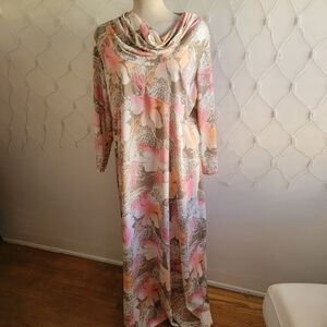 Vintage Maxi Dress / Mini Cowl Neck / Pastel / Large